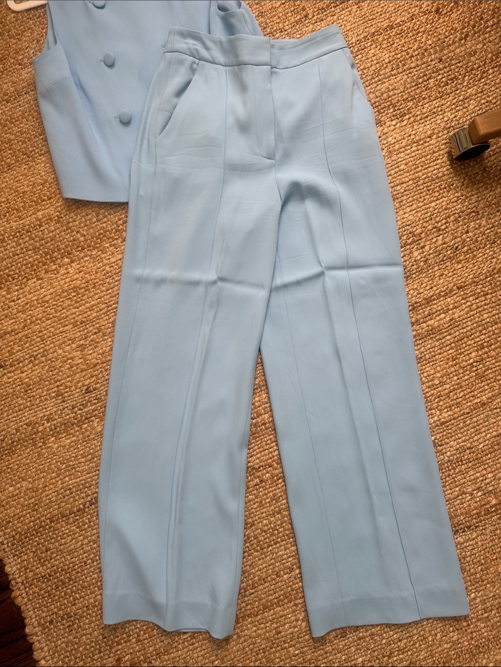 Veronica Beard Light Blue High-Waist Wide-Leg Trousers